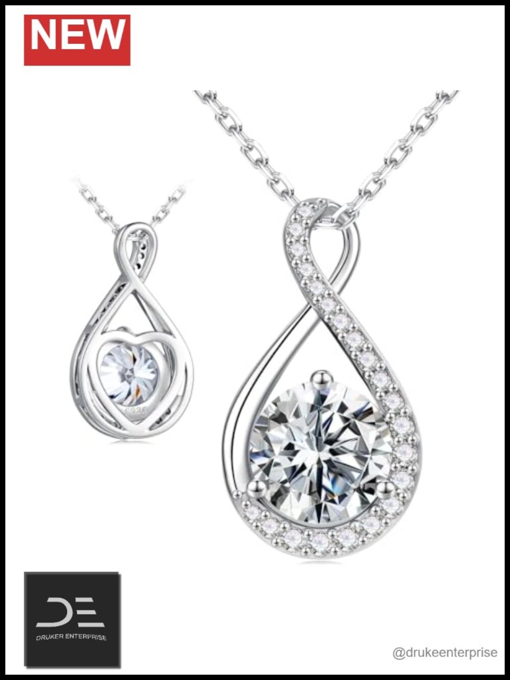 Infinity Moissanite Necklace 925 Sterling Silver Pendant 2ct Lab Created